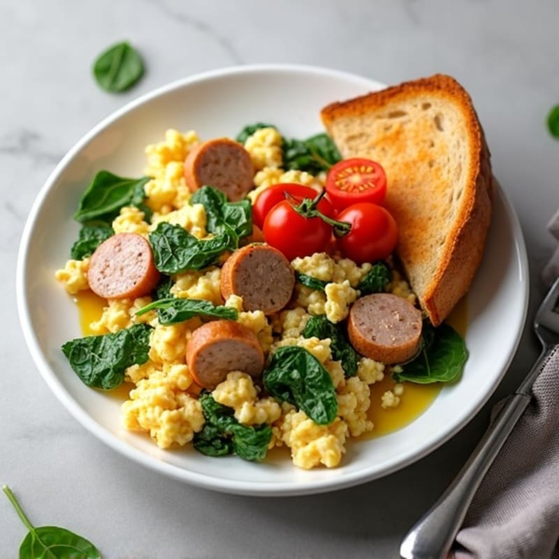 Egg White and Turkey Sausage Scramble with Spinach