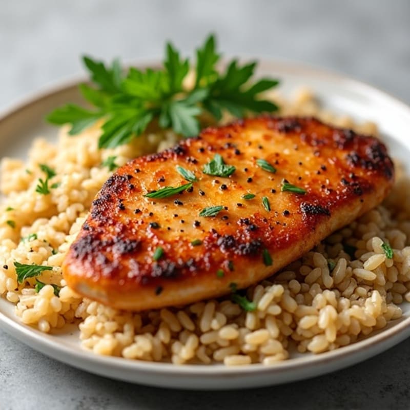 Crispy Pan-Seared Chicken with Herbed Rice