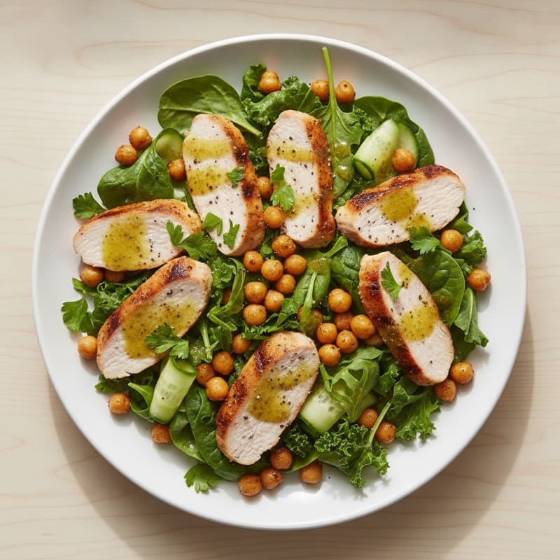 Grilled Turkey Breast Salad with Chickpeas and Fresh Greens
