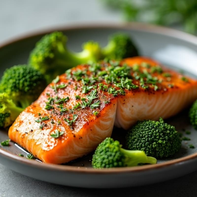 Herb-Crusted Pan Seared Salmon with Roasted Broccoli