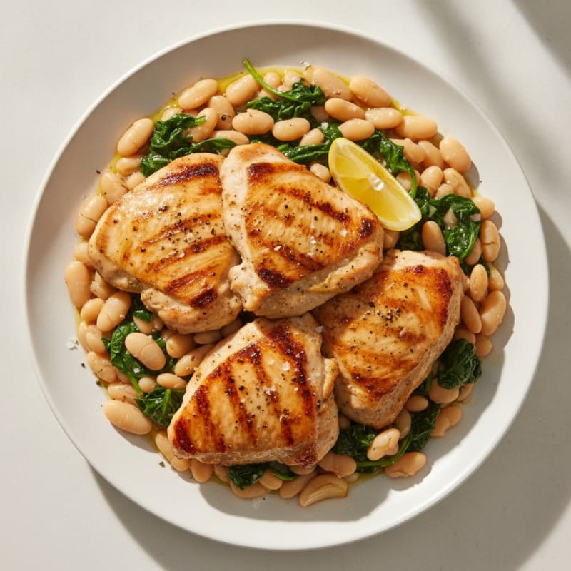 Grilled Chicken Thighs with Braised White Beans