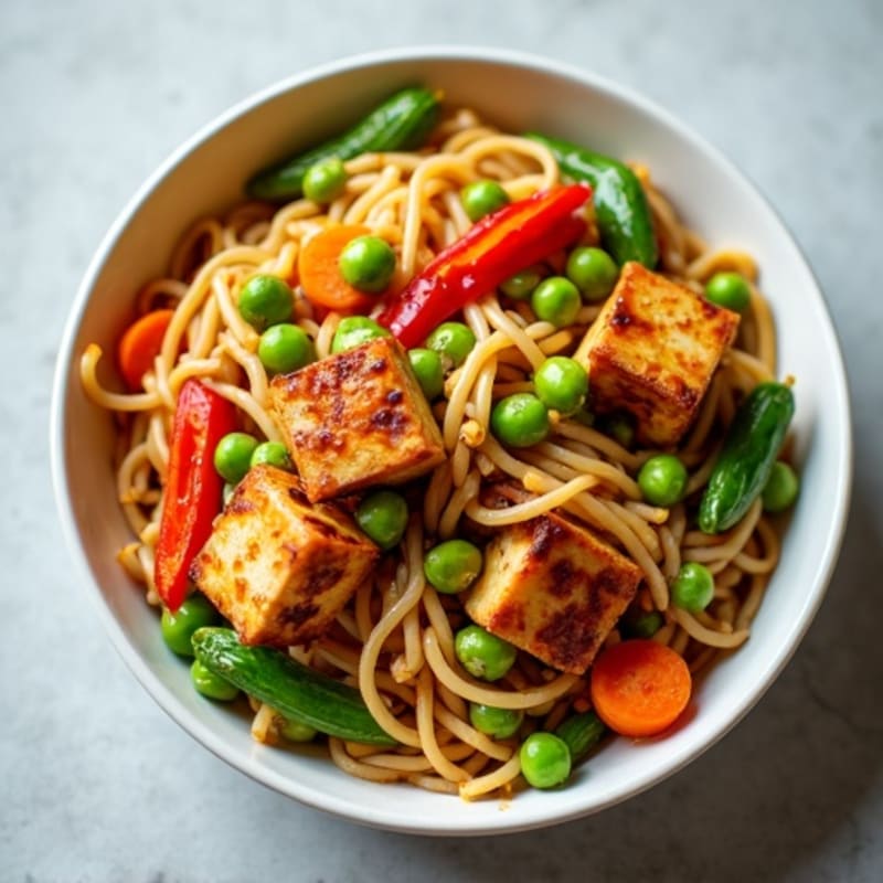 Savory Tofu and Crunchy Vegetable Chow Mein