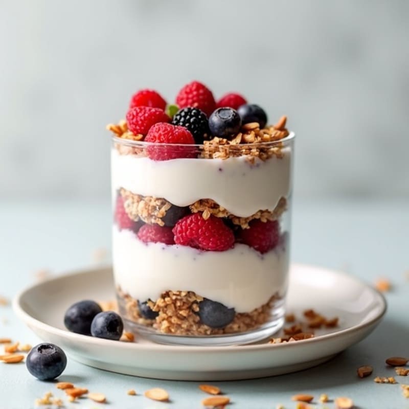 Creamy Greek Yogurt Parfait with Mixed Berries and Almonds
