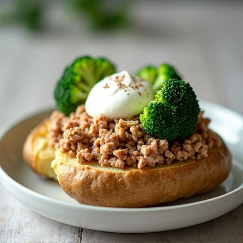 Healthy Loaded Baked Potato with Lean Ground Turkey and Fresh Broccoli