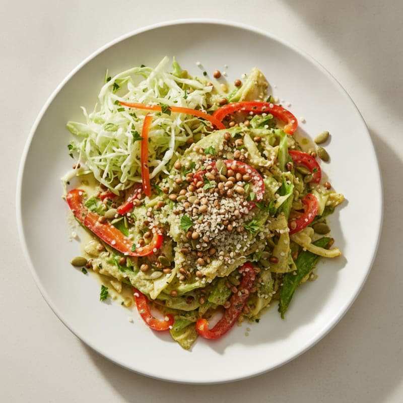 Hemp-Crusted Cabbage and Pepper Stir-Fry