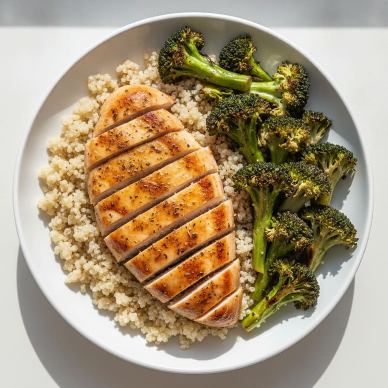 Grilled Chicken Breast with Quinoa and Roasted Broccoli