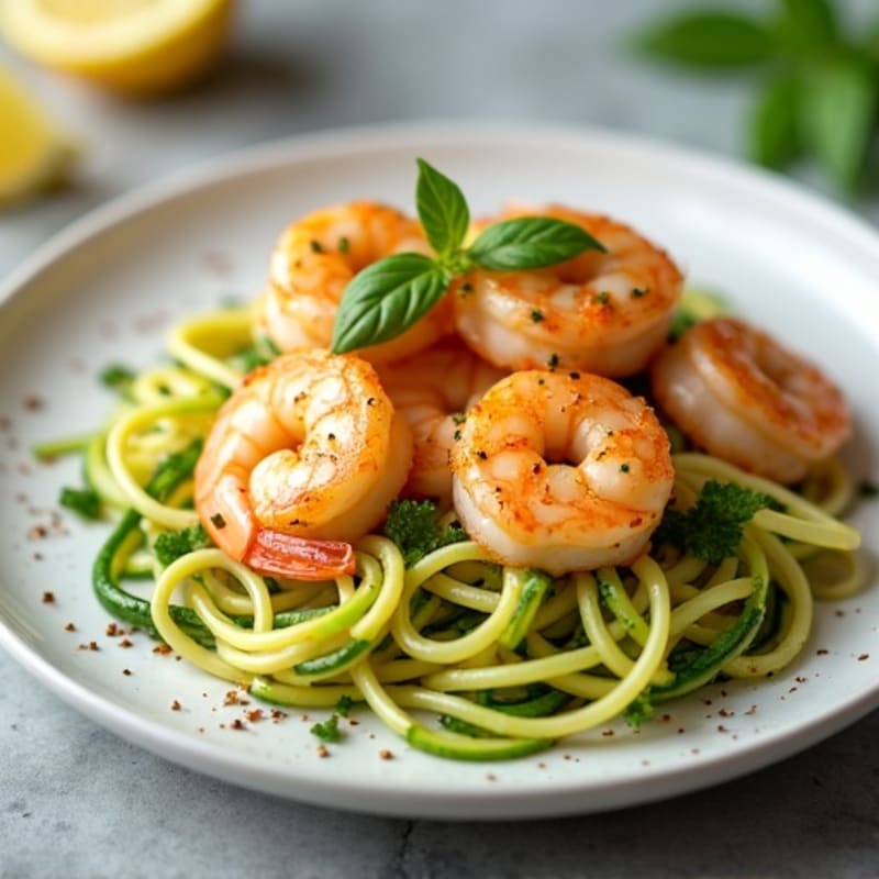 Lemon-Garlic Zucchini Noodle Shrimp Scampi