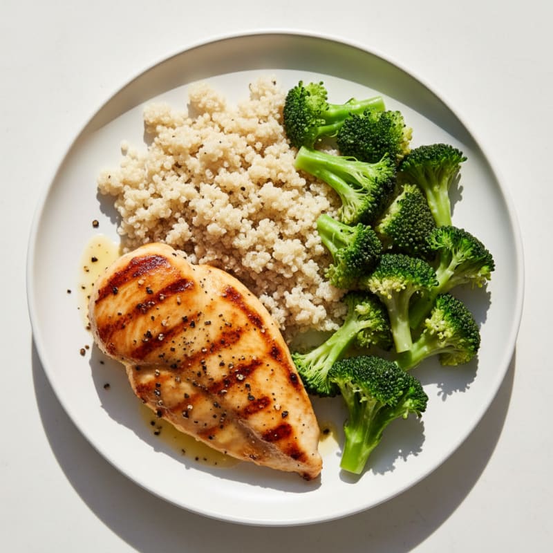 Grilled Lemon Pepper Chicken with Steamed Broccoli and Quinoa