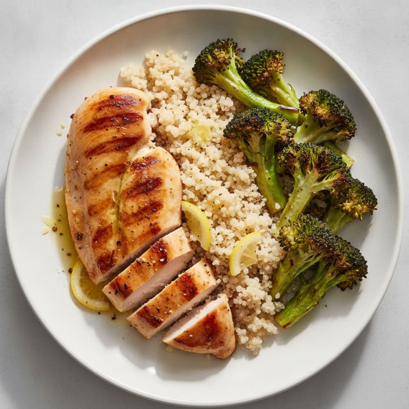 Grilled Chicken Breast with Quinoa and Roasted Broccoli