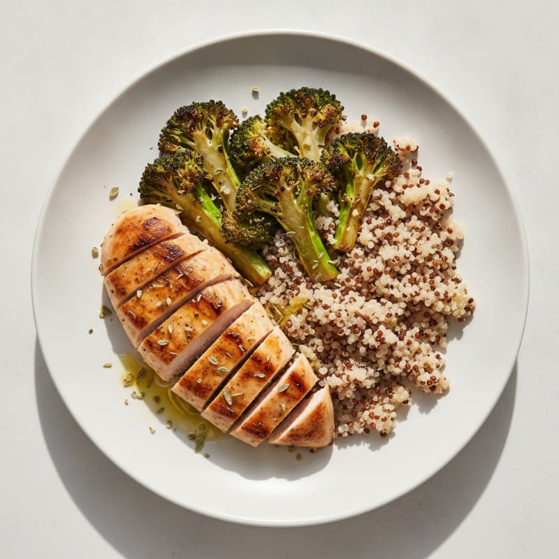 Grilled Chicken Breast with Quinoa and Roasted Broccoli