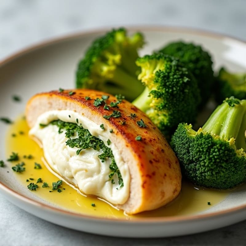 Creamy Ricotta Stuffed Chicken with Roasted Broccoli
