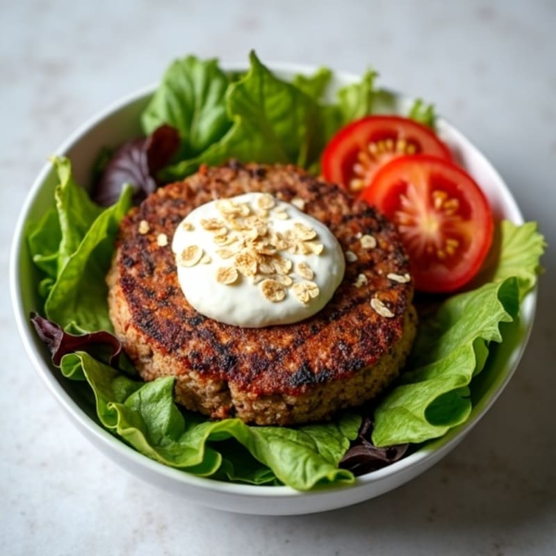 Lean Beef Burger Bowl with Crisp Greens and Tomato