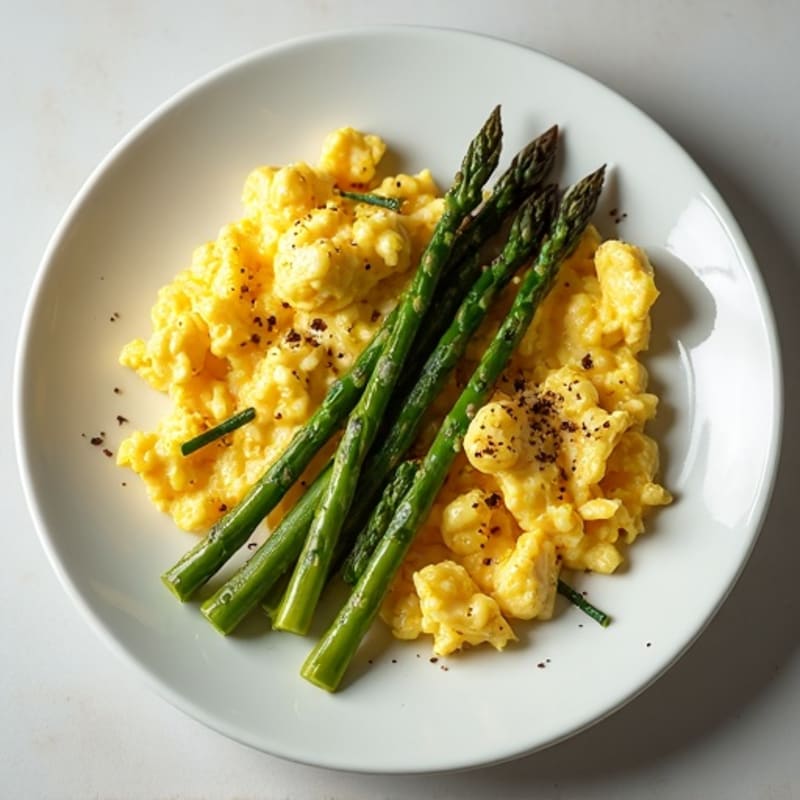 Creamy Cottage Cheese Scramble with Roasted Asparagus