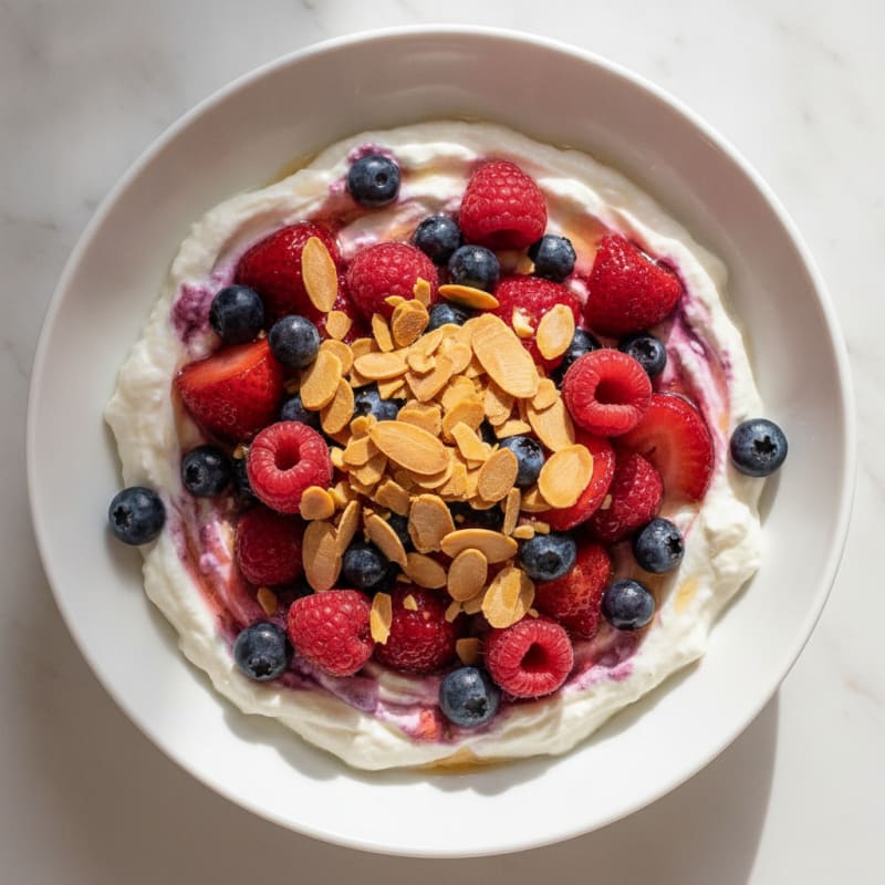 Greek Yogurt Protein Parfait with Mixed Berries and Almonds