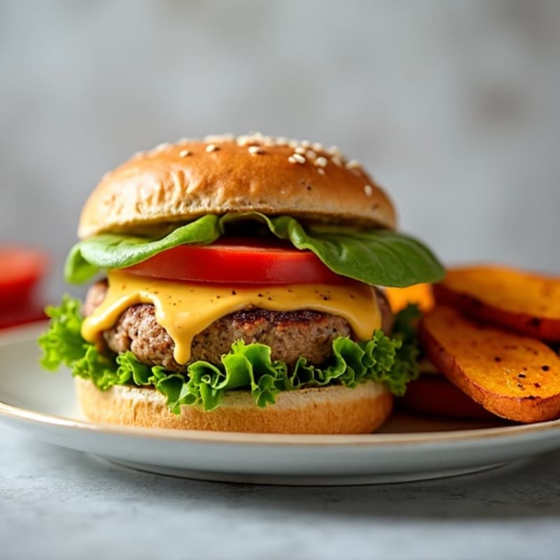 Lean Turkey Burger with Crispy Roasted Sweet Potatoes