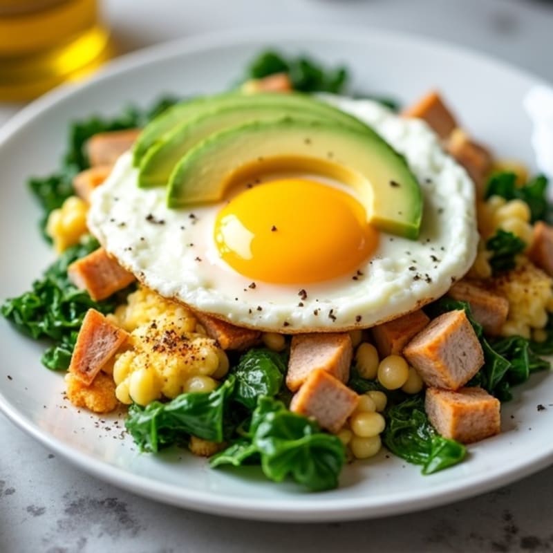 Egg White Spinach Scramble with Cottage Cheese and Sliced Turkey