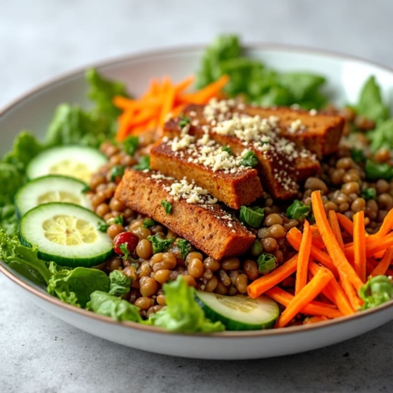 Lentil and Tempeh Chopped Salad with Crunchy Vegetables