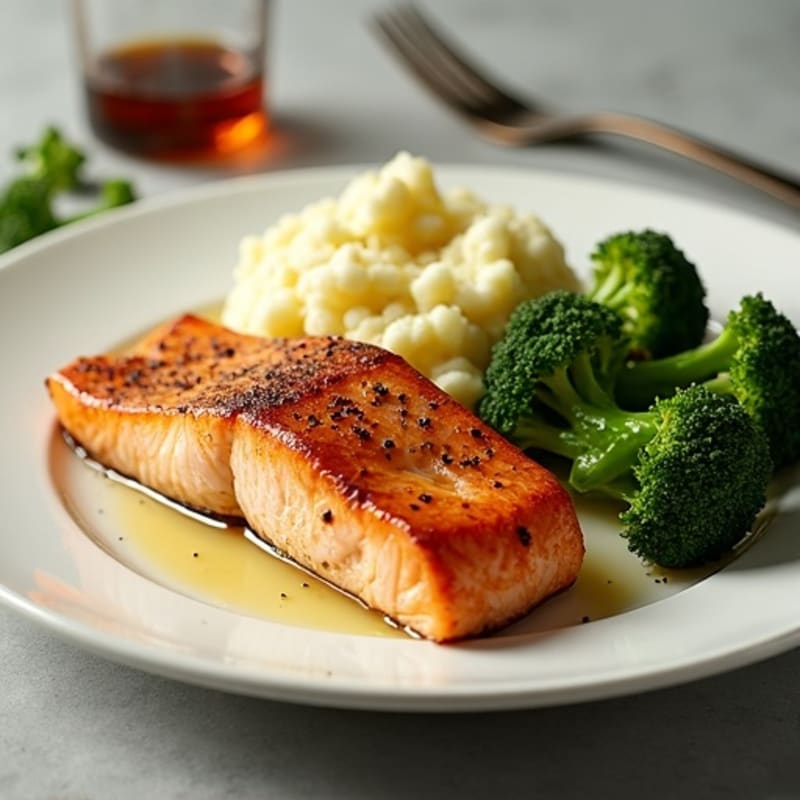 Seared Salmon with Roasted Broccoli and Garlic Mashed Cauliflower