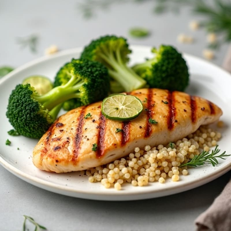 Grilled Chicken Breast with Roasted Broccoli and Quinoa