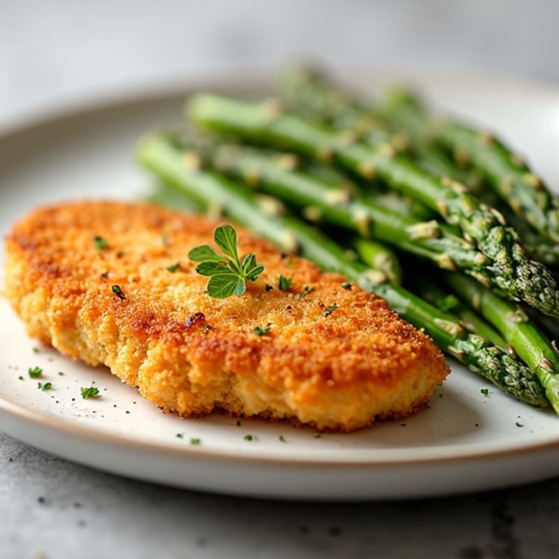 Crispy Panko Chicken Cutlets with Roasted Asparagus
