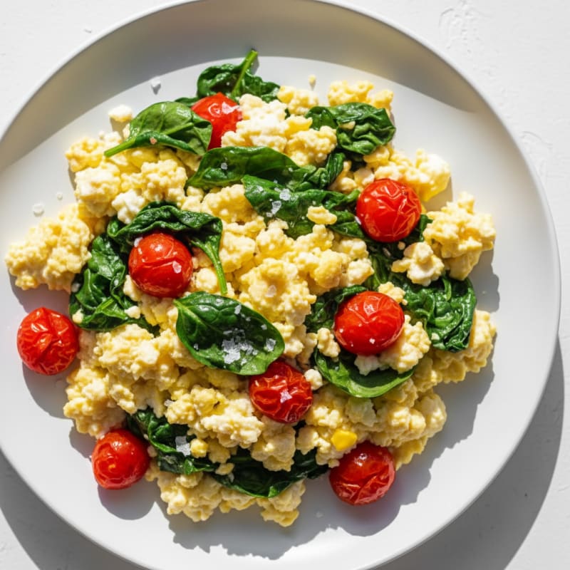 Cottage Cheese Egg Scramble with Spinach and Tomatoes