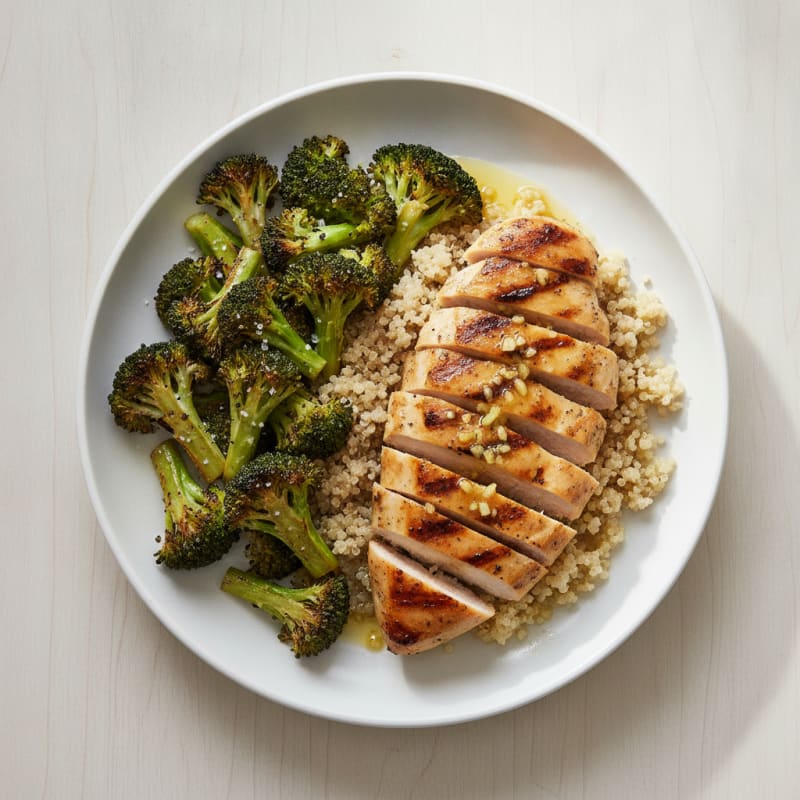 Grilled Chicken Breast with Roasted Broccoli and Quinoa