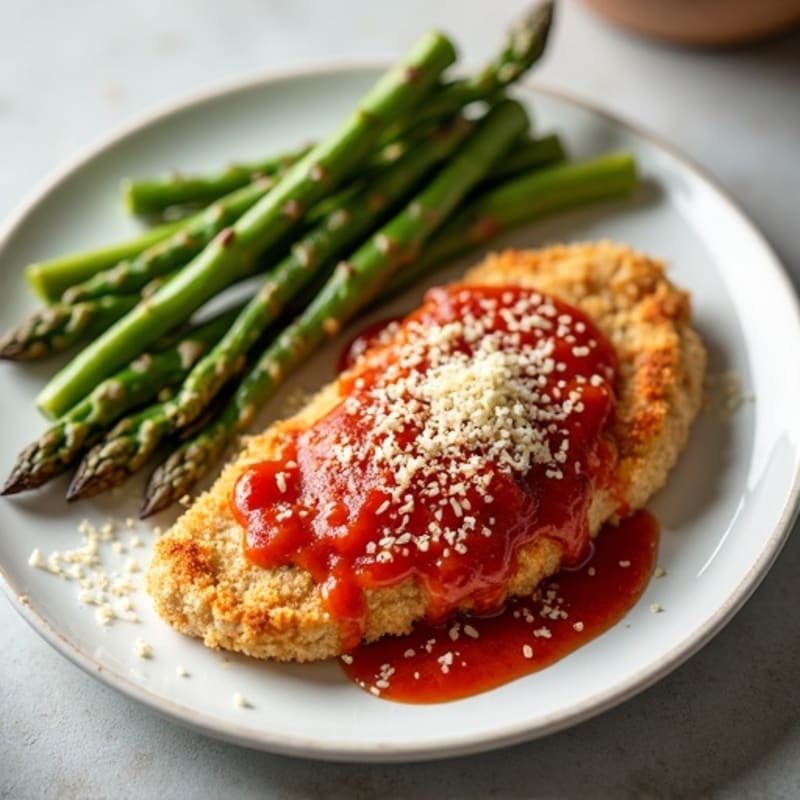 Healthy Crispy Chicken Parmesan with Roasted Asparagus