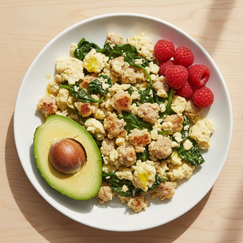 Egg White Scramble with Turkey Sausage and Spinach
