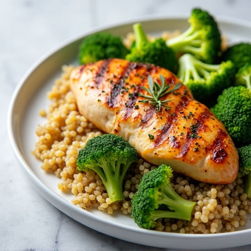 Grilled Chicken Breast with Quinoa and Roasted Broccoli