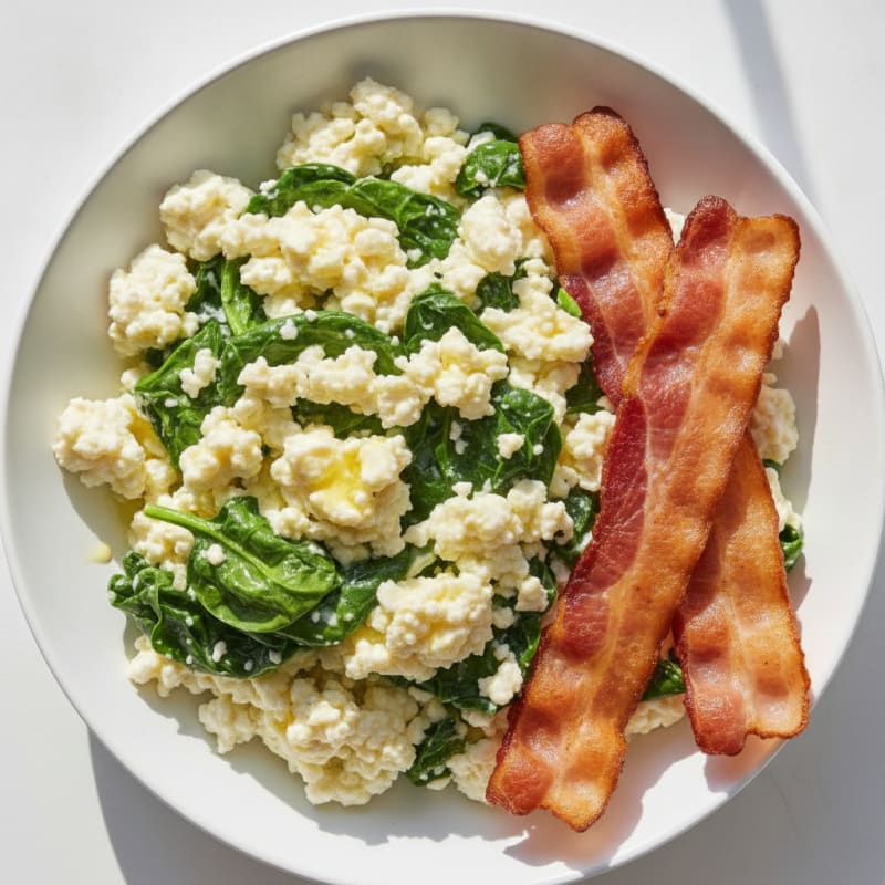 Cottage Cheese Scramble with Spinach and Turkey Bacon