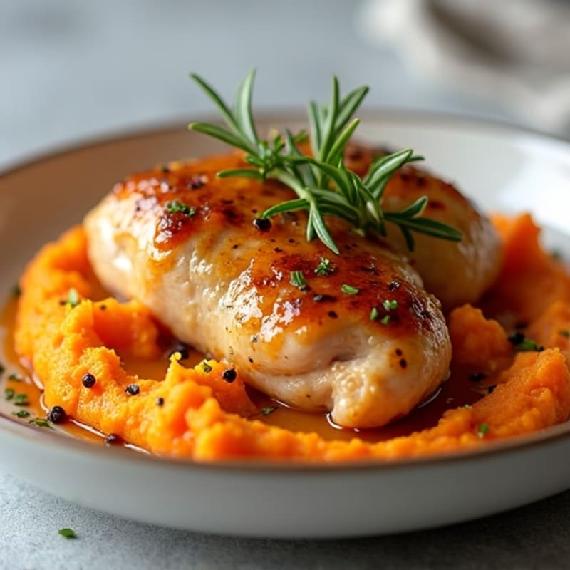 Honey-Garlic Chicken with Roasted Sweet Potato Mash