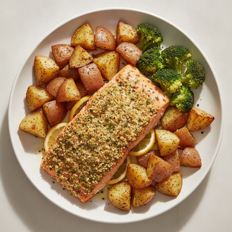 Herb-Crusted Salmon with Roasted Potatoes