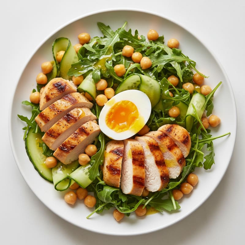 Grilled Chicken and Arugula Salad with Chickpeas and Lemon Vinaigrette