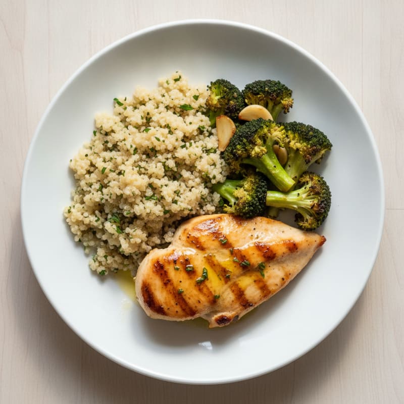 Grilled Chicken Breast with Quinoa and Roasted Broccoli
