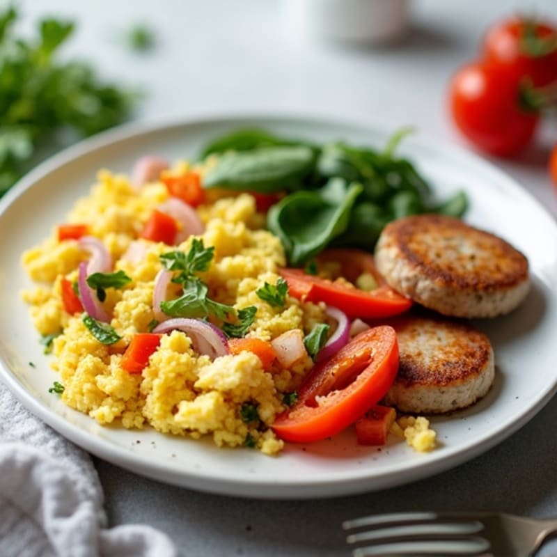 Egg White Veggie Scramble with Turkey Sausage