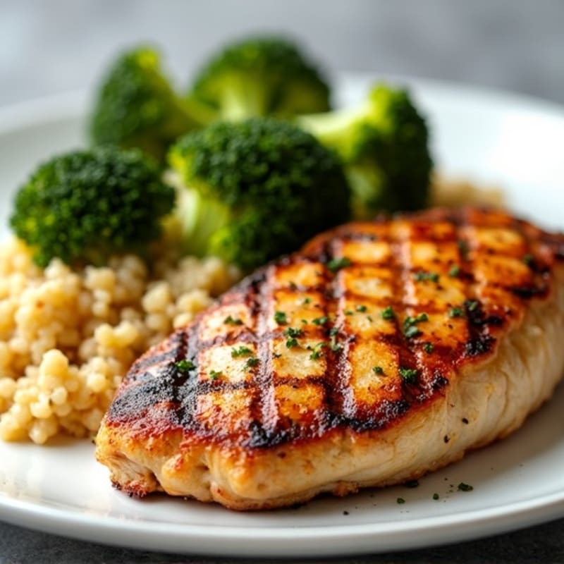 Grilled Chicken Breast with Quinoa and Roasted Broccoli
