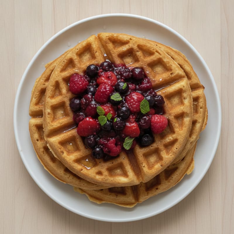 Fluffy Protein Waffles with Berry Compote