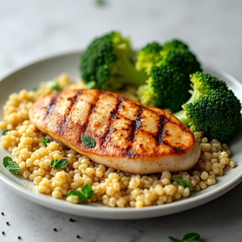 Grilled Chicken Breast with Quinoa and Roasted Broccoli