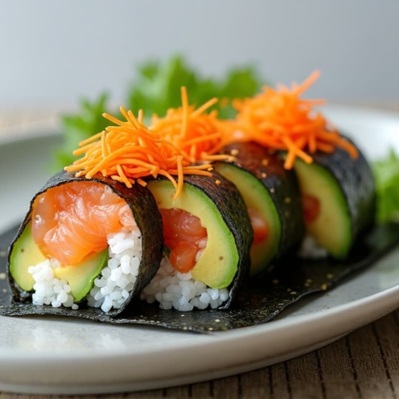 Fresh Salmon and Avocado Nori Rolls