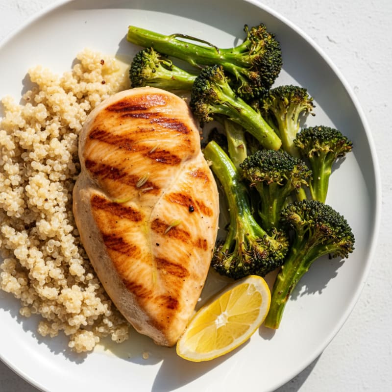 Grilled Chicken Breast with Roasted Broccoli and Quinoa