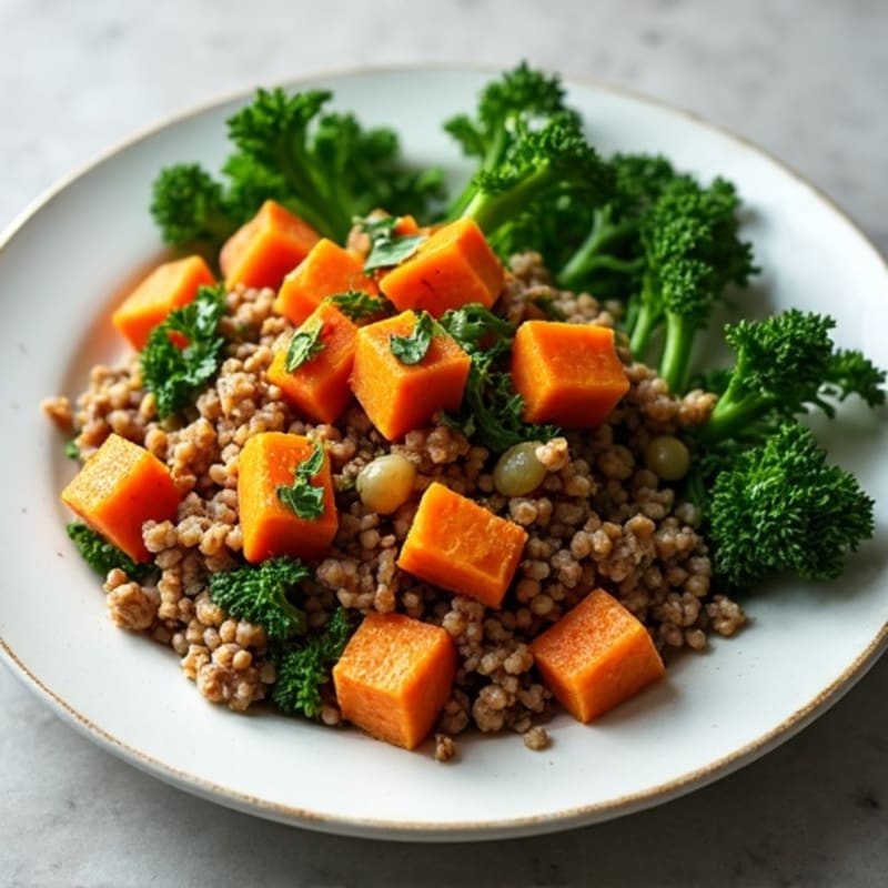 Sweet Potato and Turkey Hash with Fresh Herbs and Crispy Kale
