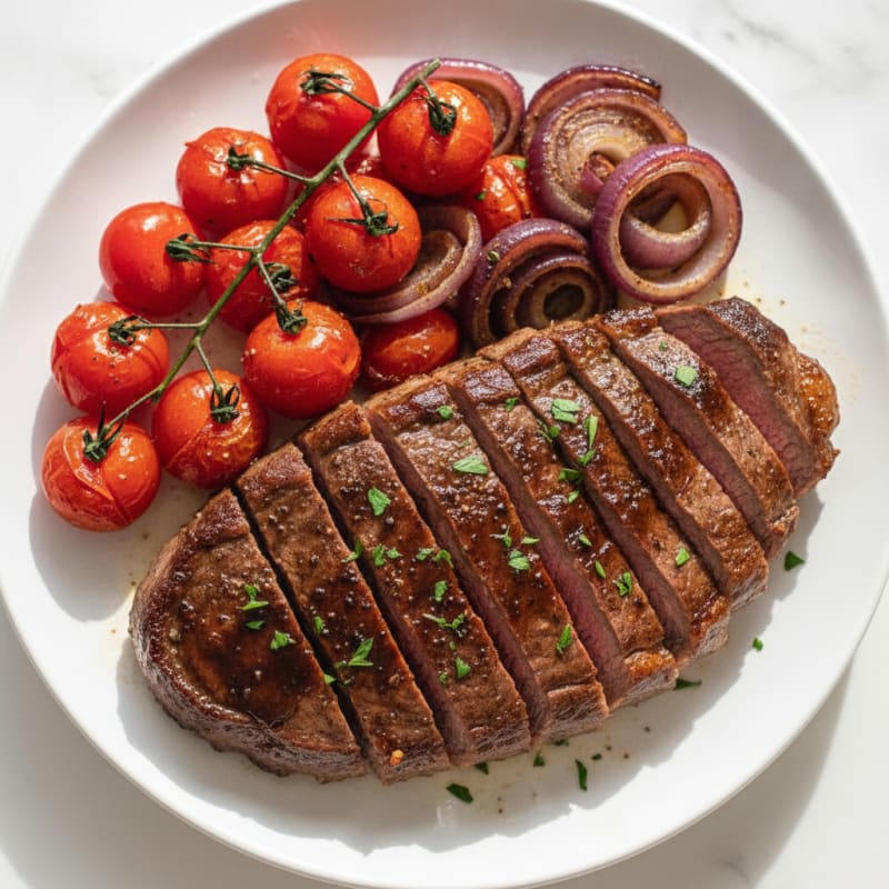 Savory Skirt Steak with Roasted Tomatoes and Onions