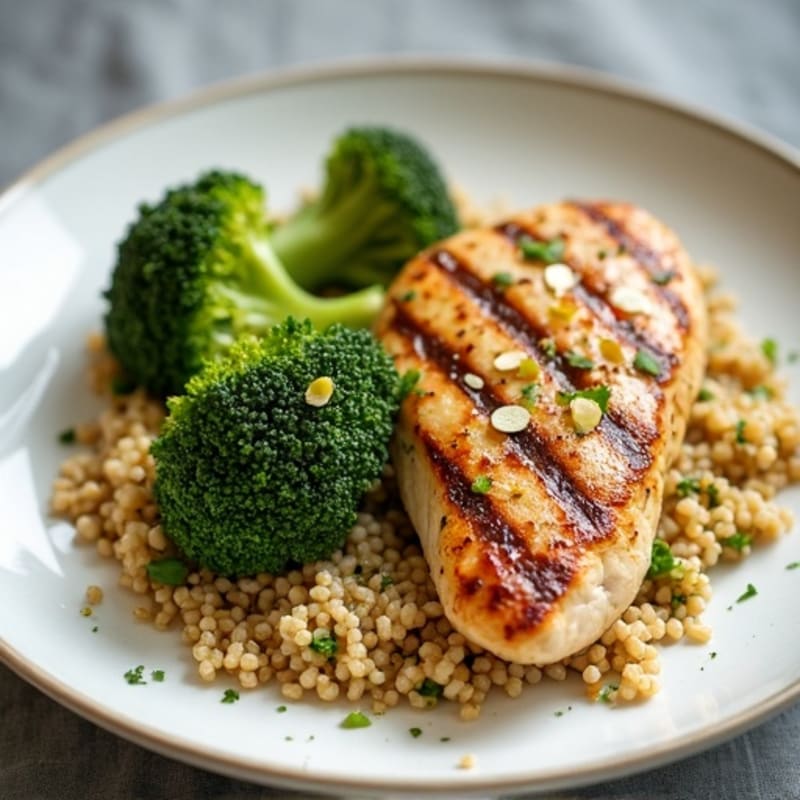 Grilled Chicken Breast with Quinoa and Roasted Broccoli