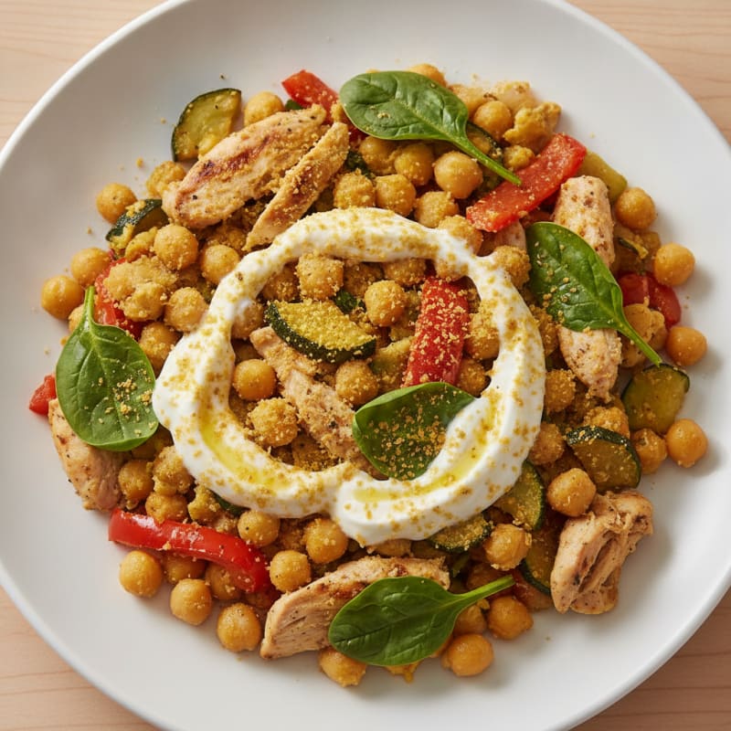 Creamy Chickpea Scramble with Roasted Vegetables