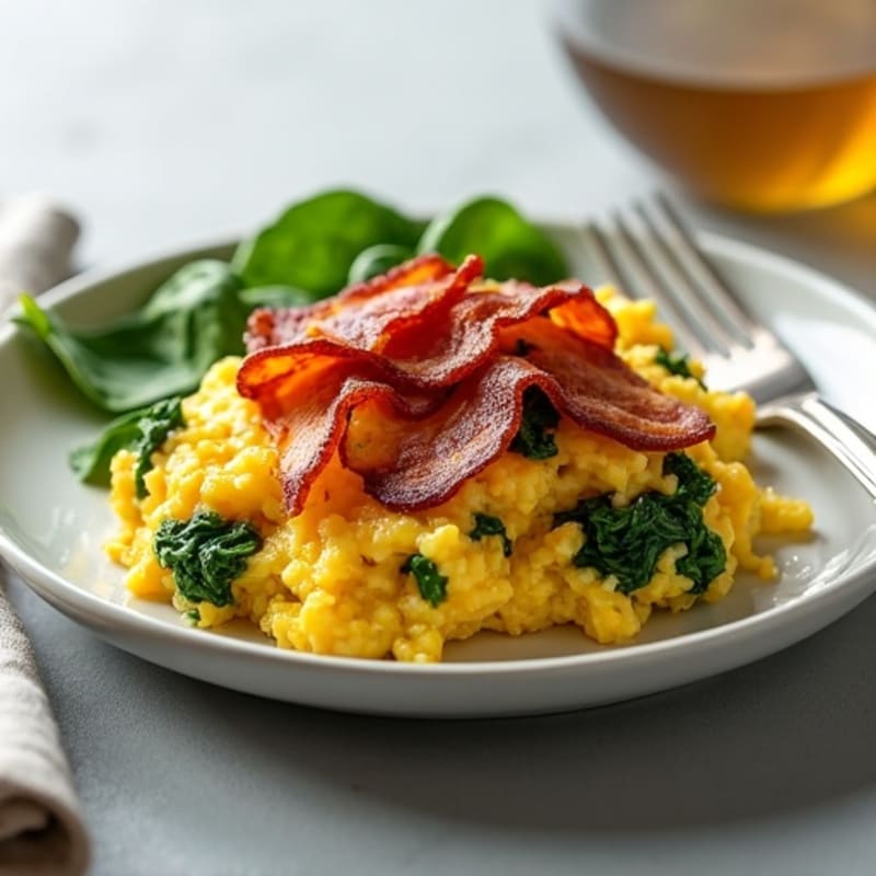Crispy Turkey Bacon and Egg White Scramble with Spinach