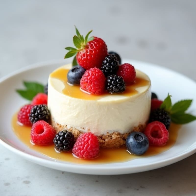 Silky Vanilla Protein Cheesecake with Fresh Berries