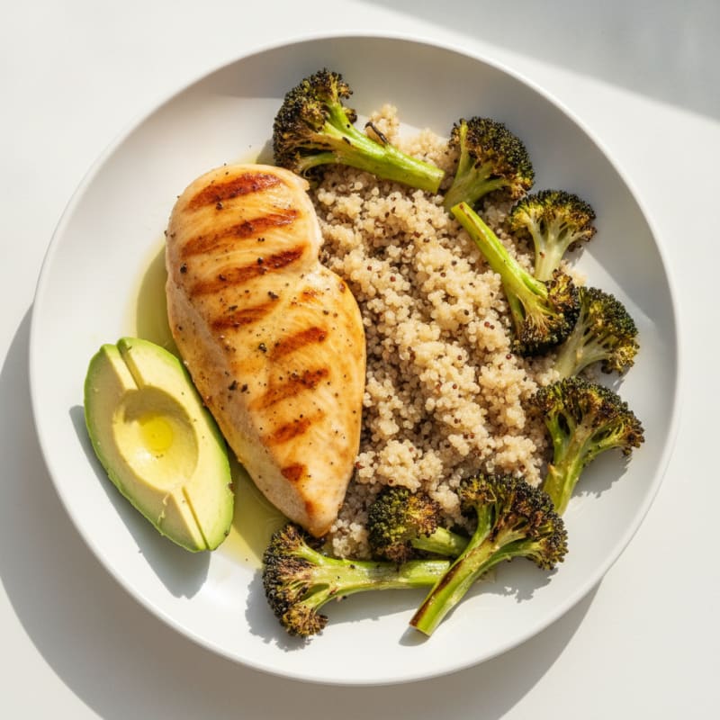 Grilled Chicken Breast with Quinoa and Roasted Broccoli