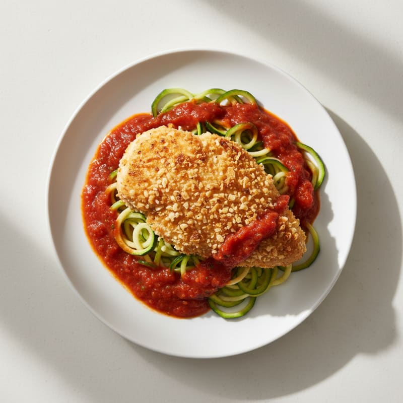 Crispy Parmesan-Crusted Chicken with Zucchini Noodles
