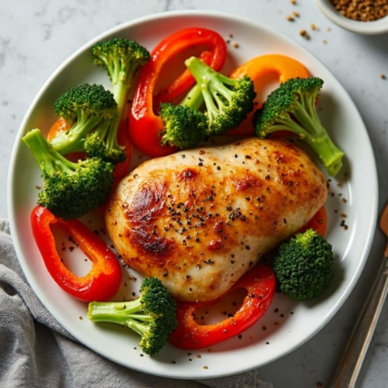 Crispy Sheet Pan Chicken with Roasted Broccoli and Bell Peppers