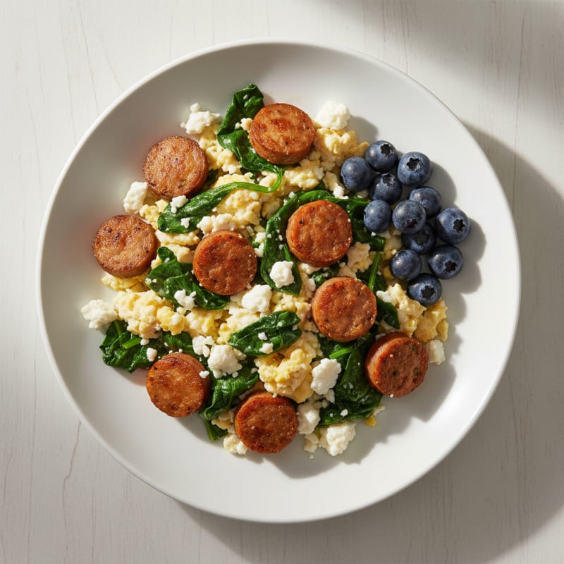 Egg White and Turkey Sausage Scramble with Spinach and Feta